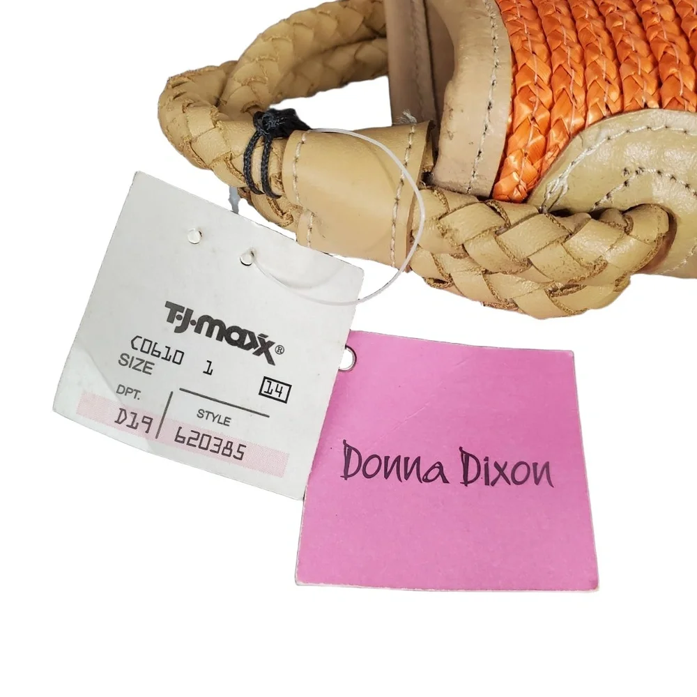 Vintage Donna Dixon Satchel Shoulder Bag Orange Woven‎ Straw Braided Leather